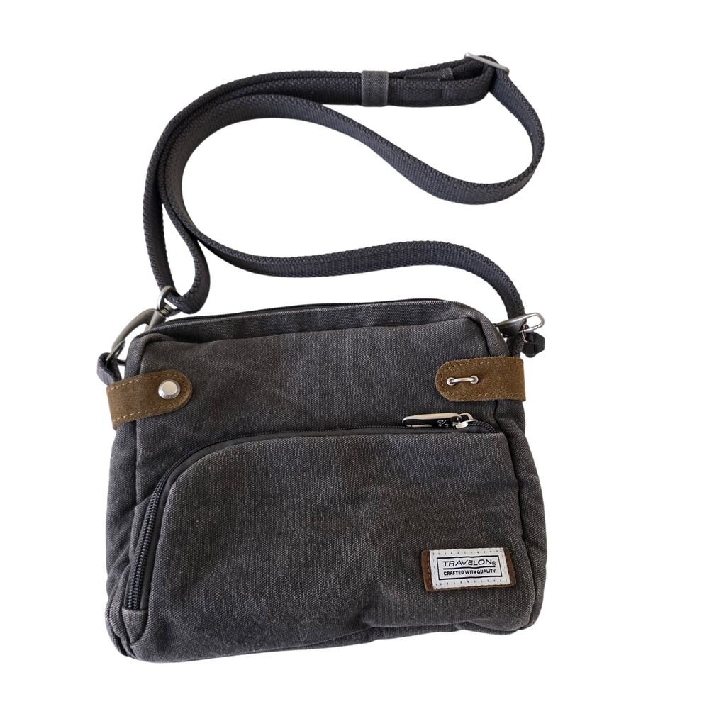 Travelon Crossbody Bag Gray Canvas Adjustable Strap Anti Theft Travel Purse